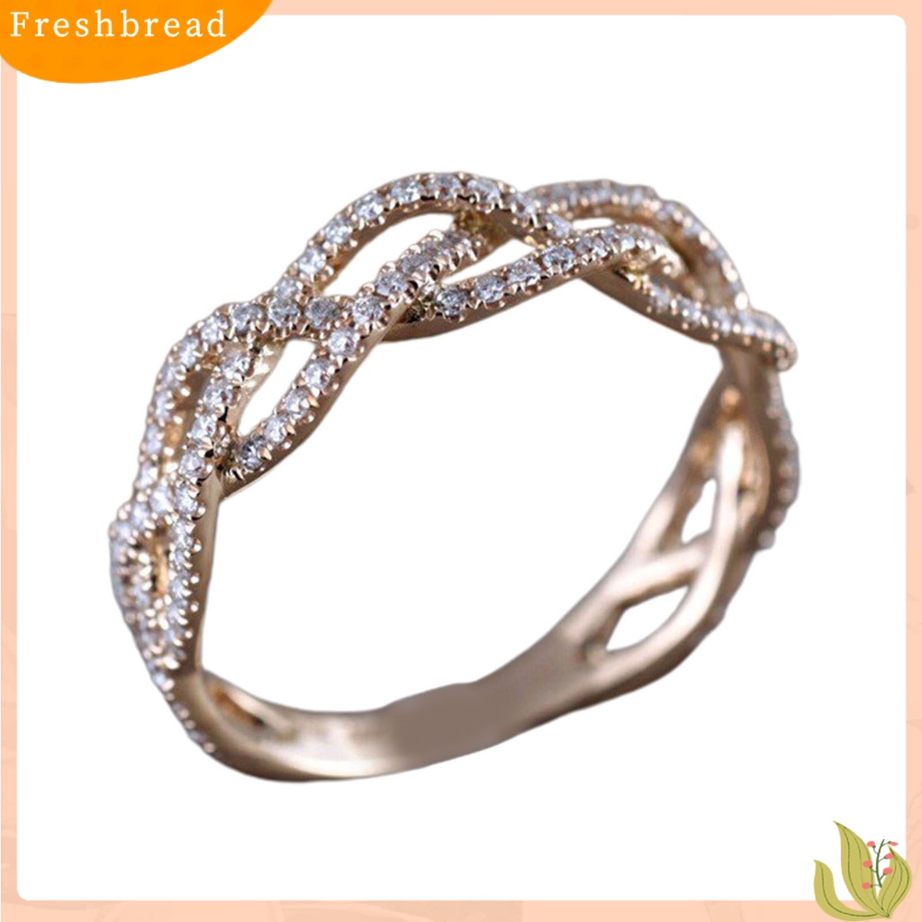 &lt; Freshbread &gt; Wanita Cincin Bentuk Memutar Berlian Imitasi Perhiasan Fashion Penampilan Electroplated Finger Ring Untuk Pernikahan