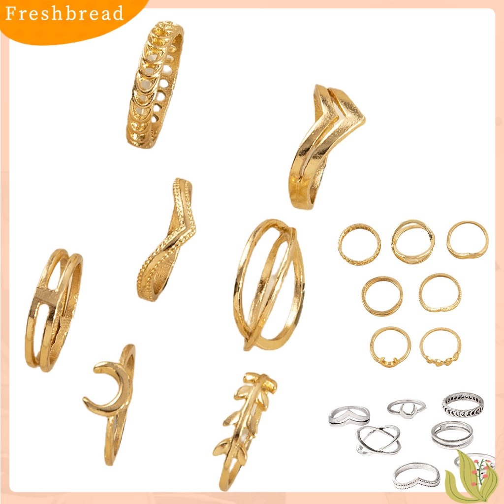 &lt; Freshbread &gt; 7pcs/Set Lady Finger Ring Indah Vintage Warna Solid Individu Perempuan Cincin Set Untuk Hadiah