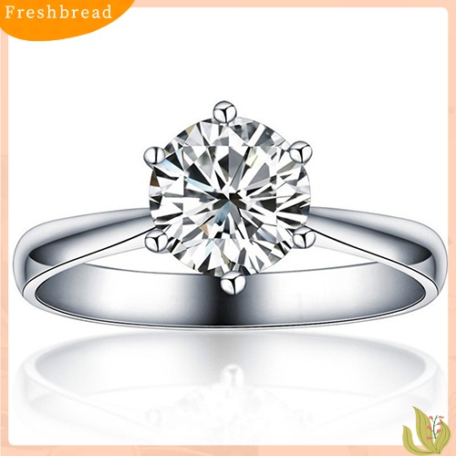 < Freshbread > Perhiasan Cincin Tunangan Kawin Zirkon Bulat Besar Berlapis Perak Wanita Mewah