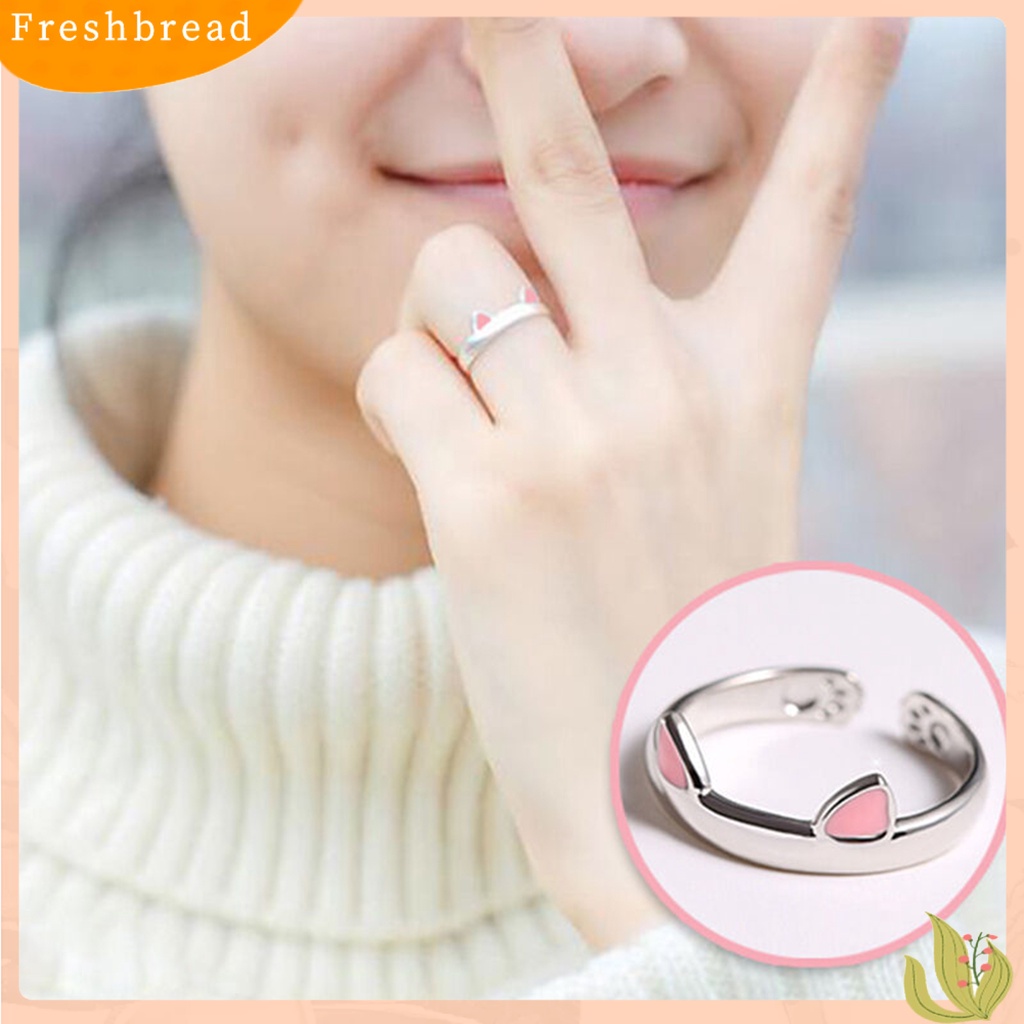 &lt; Freshbread &gt; Cincin Couple Telinga Kucing Plating Dekorasi Perhiasan Pembukaan Adjustable Finger Ring Untuk Pakaian Sehari-Hari