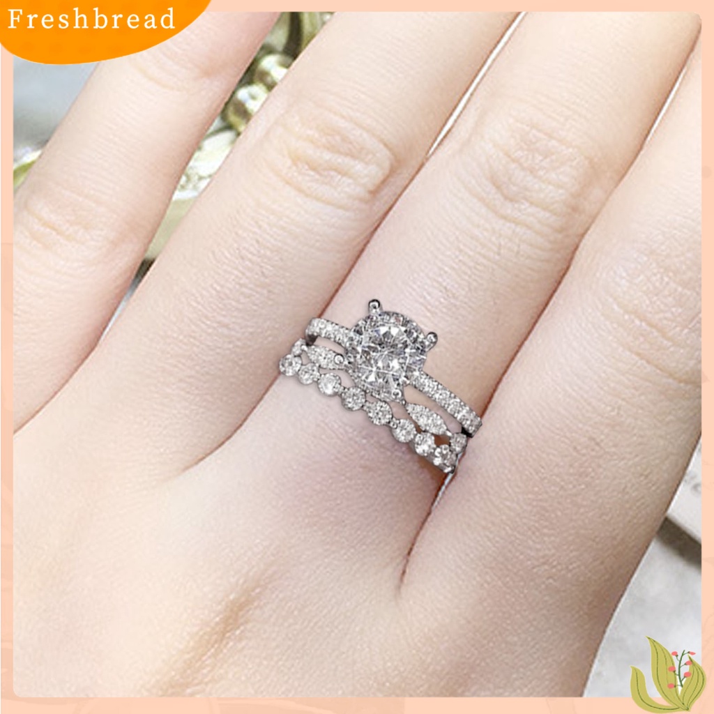 &lt; Freshbread &gt; Wanita Cincin Tiga Lapisan Berlian Imitasi Perhiasan Fashion Penampilan Indah Jari Cincin Untuk Pernikahan