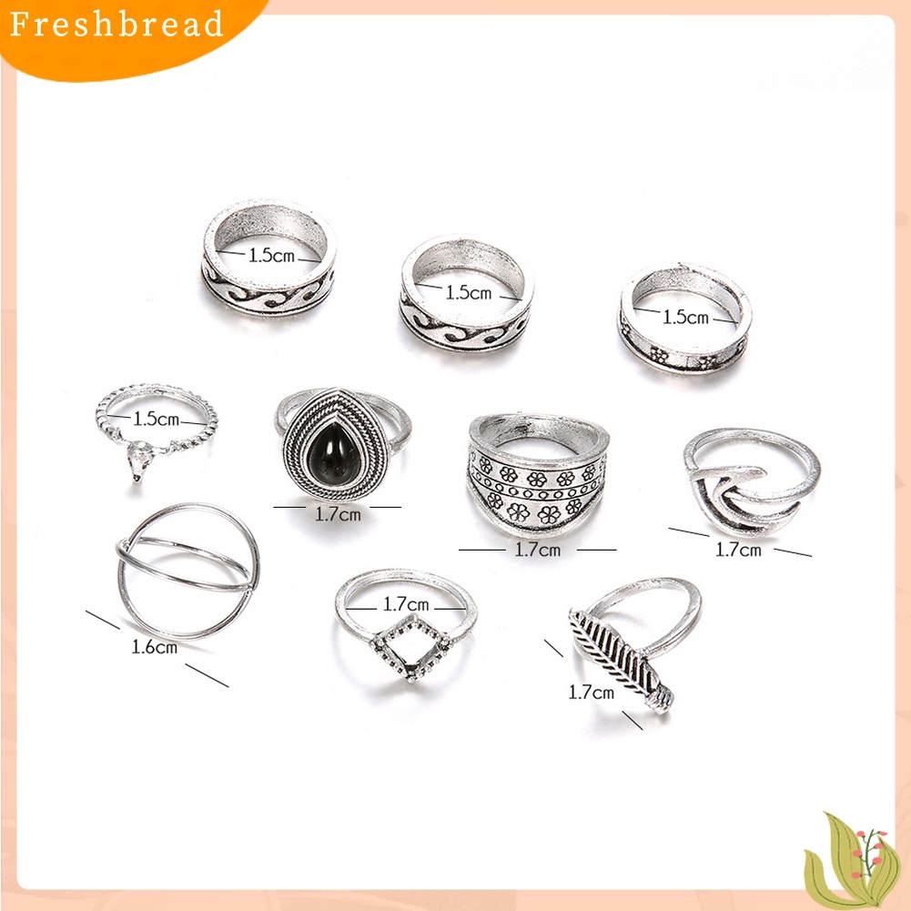 &lt; Freshbread &gt; 10 Pcs Wanita Totem Bulu Jari Midi Knuckle Rings Set Bohemian Perhiasan Hadiah