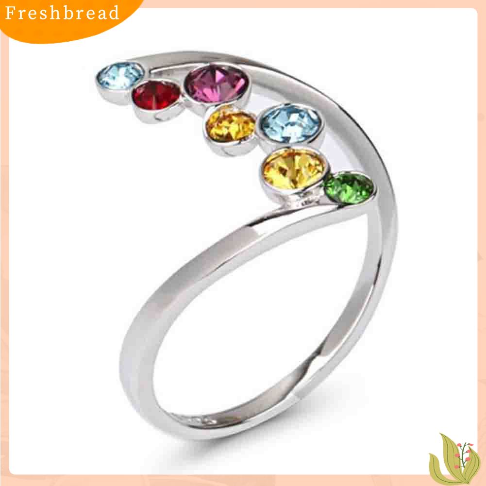 &lt; Freshbread &gt; Fashion Wanita Mengkilap Multicolor Berlian Imitasi Bertatahkan Jari Cincin Pesta Perhiasan Hadiah