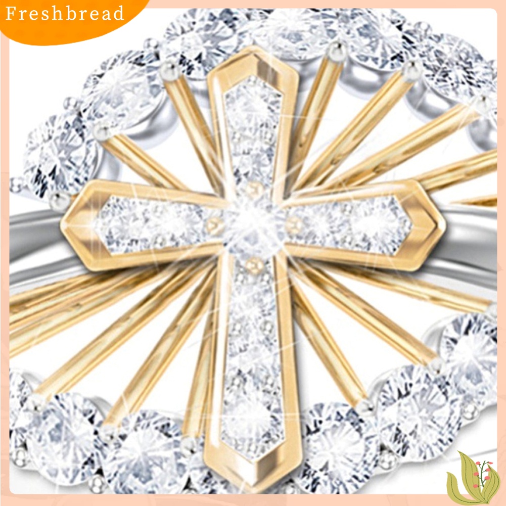 &lt; Freshbread &gt; Wanita Dual Tone Berlian Imitasi Bertatahkan Silang Jari Cincin Perhiasan Pertunangan Pernikahan