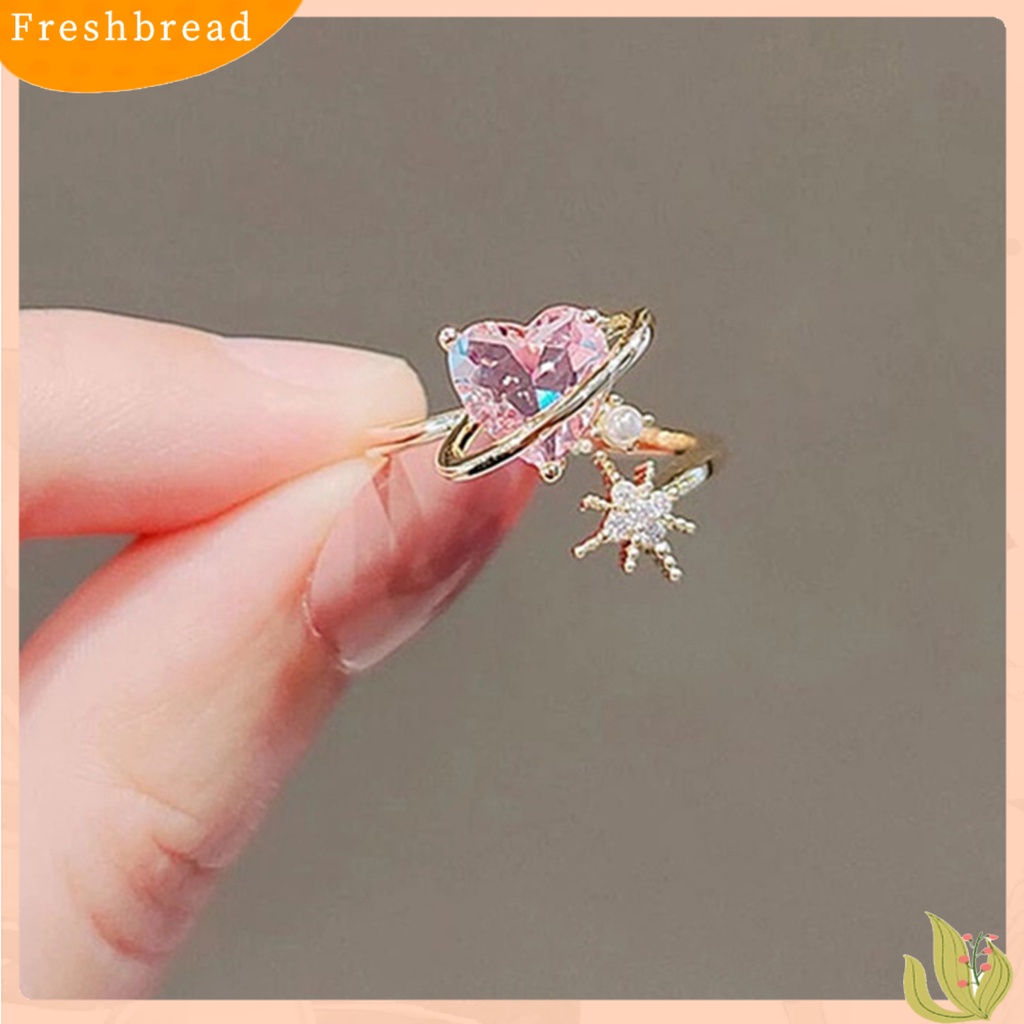 &lt; Freshbread &gt; Wanita Cincin Bentuk Hati Kristal Imitasi Mengkilap Pembukaan Pernikahan Circlet Bridal Jewelry