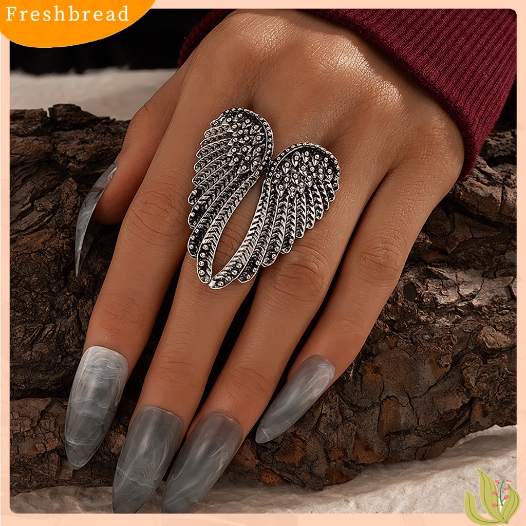 &lt; Freshbread &gt; Cincin Wanita Warna Silver Tahan Aus Cincin Logam Alloy Sayap Malaikat Untuk Pesta