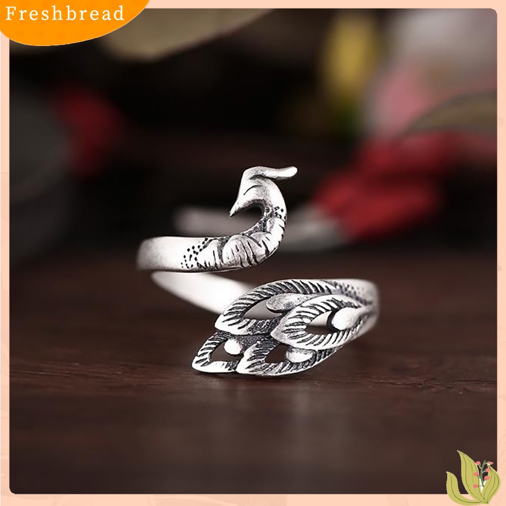 &lt; Freshbread &gt; Vintage Bentuk Merak Pembukaan Cincin Wanita Adjustable Pesta Jari Perhiasan Hadiah