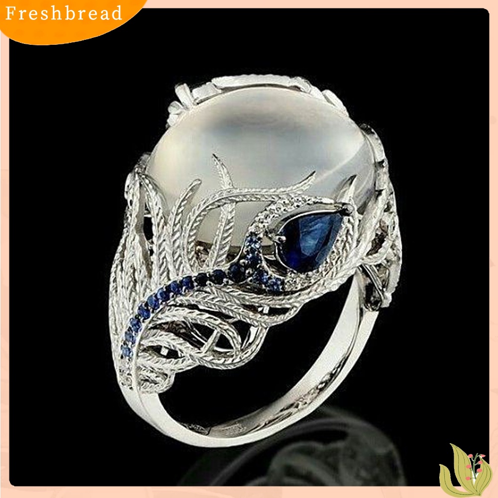 &lt; Freshbread &gt; Vintage Besar Buatan Moonstone Pesona Wanita Cincin Jari Perhiasan Hadiah Pesta