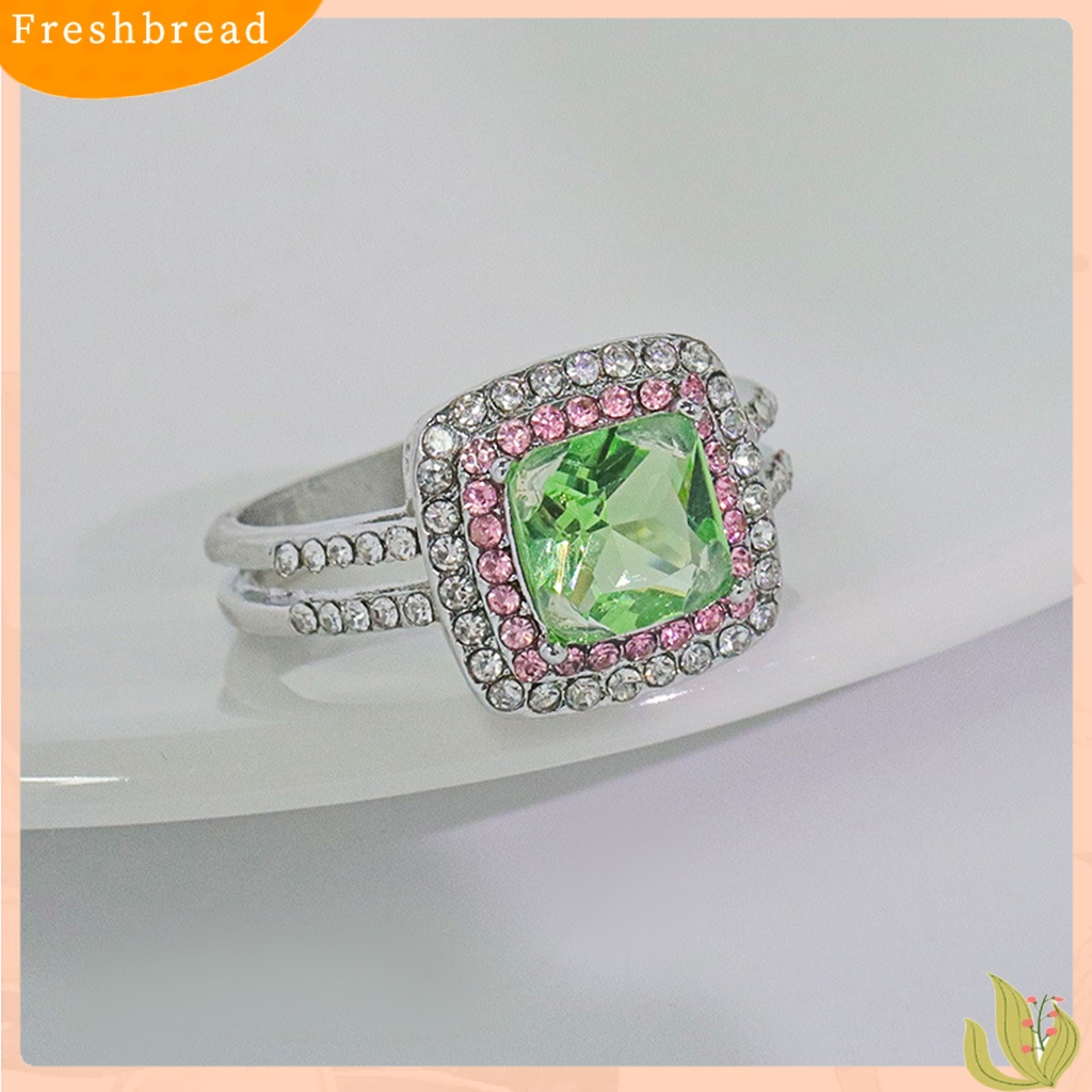 &lt; Freshbread &gt; Wanita Cincin Persegi Cubic Zirconia Perhiasan Berlian Imitasi Bersinar Cincin Jari Untuk Pernikahan