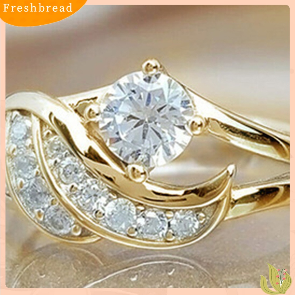 &lt; Freshbread &gt; Wanita Cincin Cubic Zirconic Hias Bulat Alloy Bentuk Sayap Malaikat Cincin Kawin Cincin Lamaran