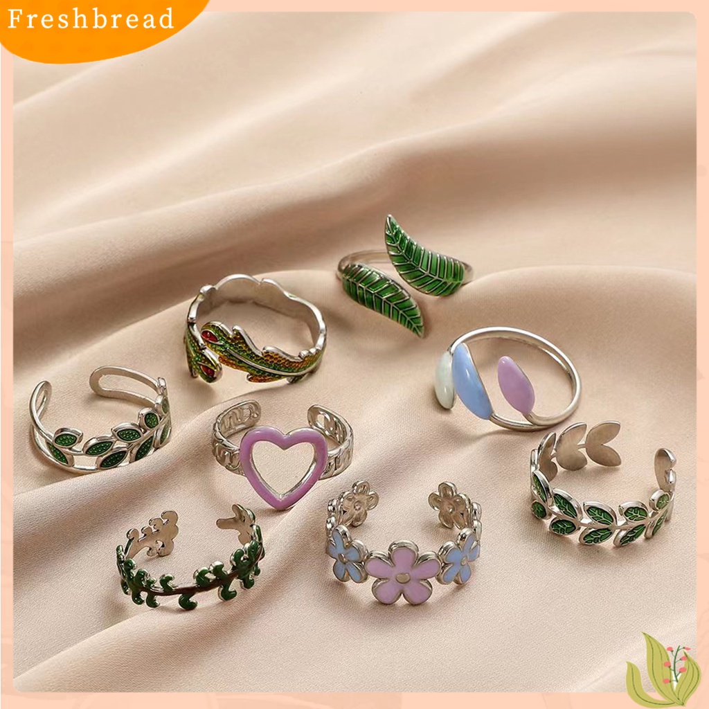 &lt; Freshbread &gt; Cincin Wanita Daun Bunga Hati Warna Cerah Perhiasan Pembukaan Adjustable Finger Ring Untuk Pesta Perjamuan Prom