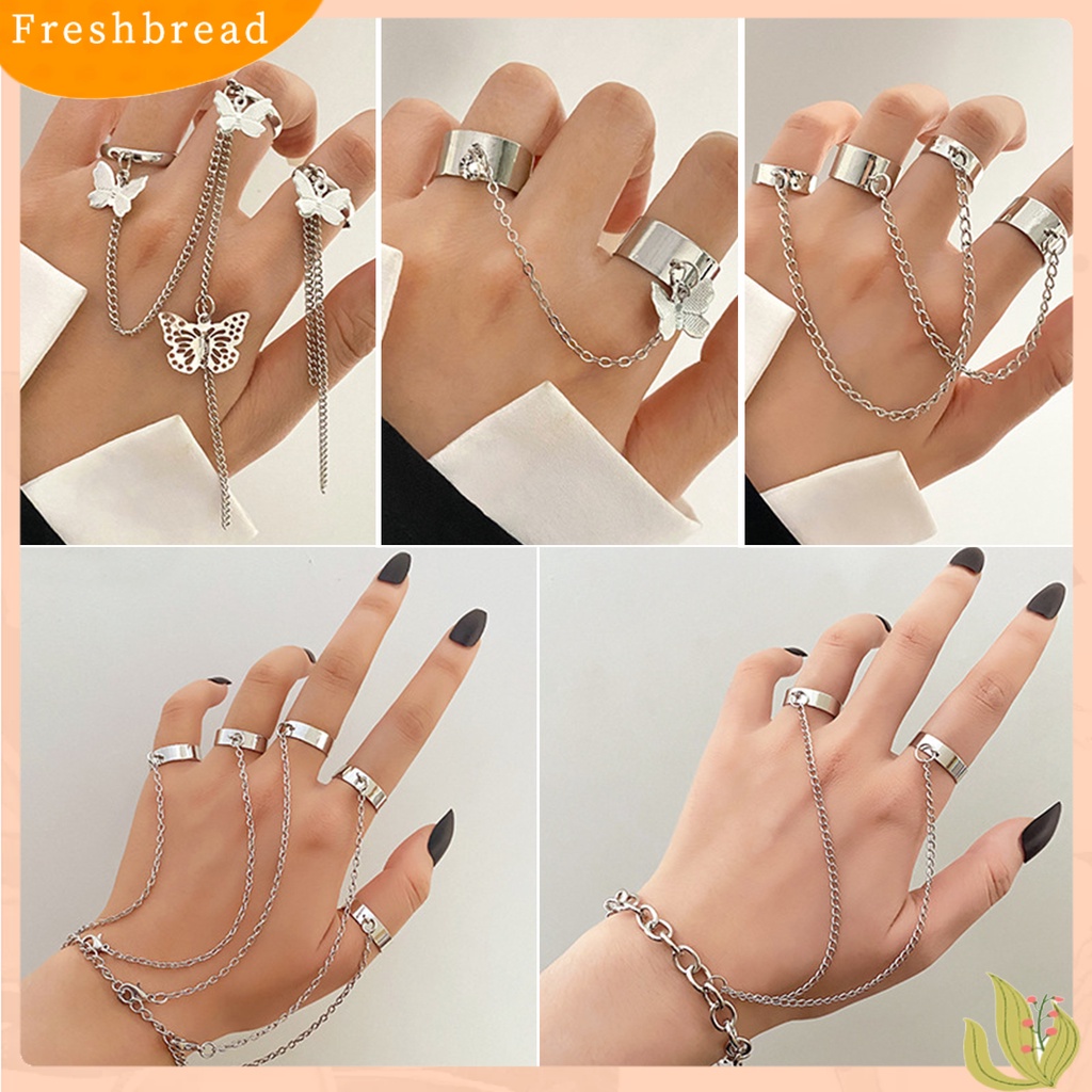 &lt; Freshbread &gt; 1set Cincin Jari Terintegrasi Artistik Paduan Rantai Desain Cincin Set Perhiasan Aksesoris