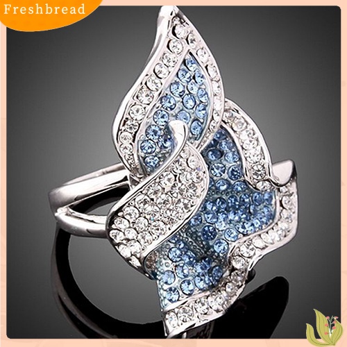 &lt; Freshbread &gt; Wanita Daun Berlapis Emas 9K Kristal Berlian Imitasi Hias Cocktail Cincin Hadiah Perhiasan