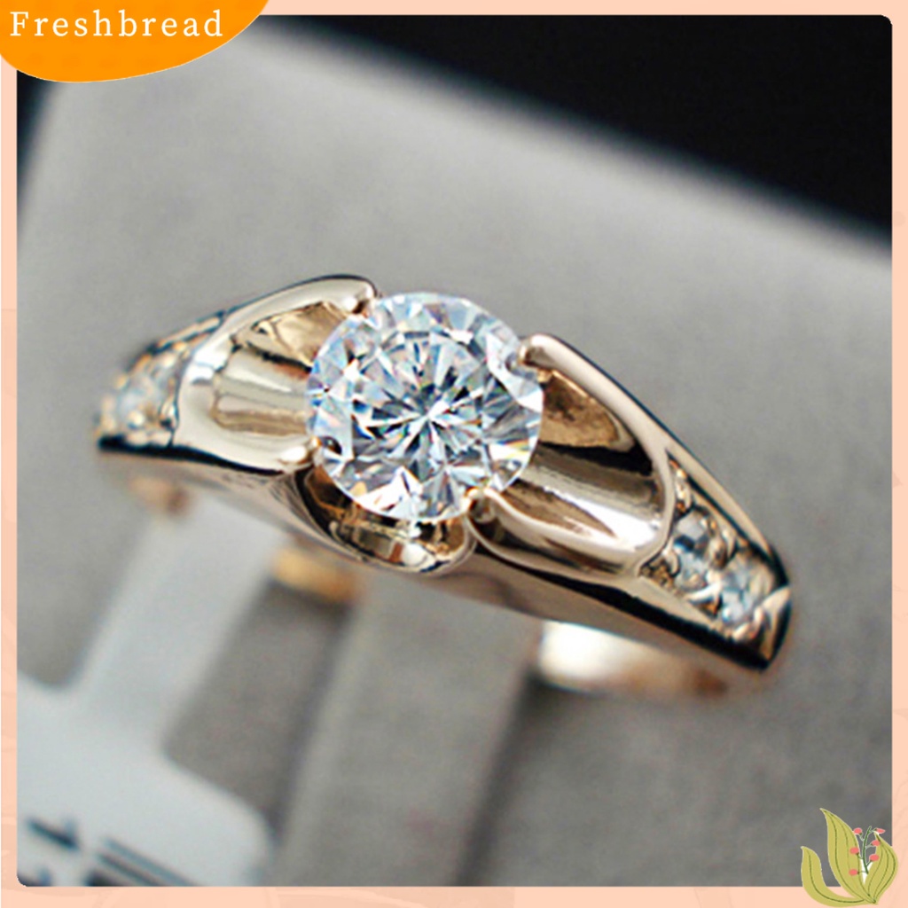 &lt; Freshbread &gt; Cincin Wanita Halus Mengkilap Tembaga Berlian Imitasi Cincin Kawin Tertanam Untuk Pesta