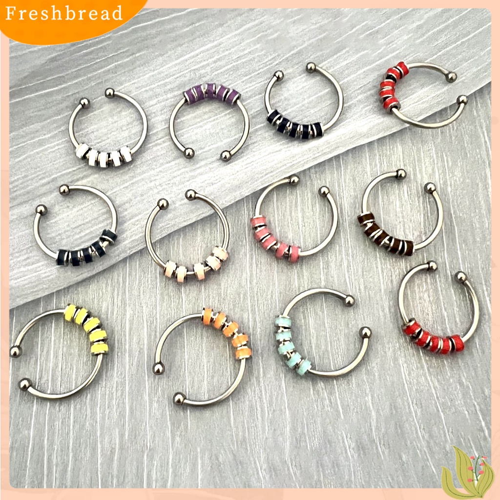 &lt; Freshbread &gt; Cincin Terbuka Adjustable Pengerjaan Halus Pereda Kecemasan Dengan Manik-Manik Enamel Pembukaan Dekorasi Aksesori Unisex Cincin Berputar Susun Untuk Pakaian Sehari-Hari