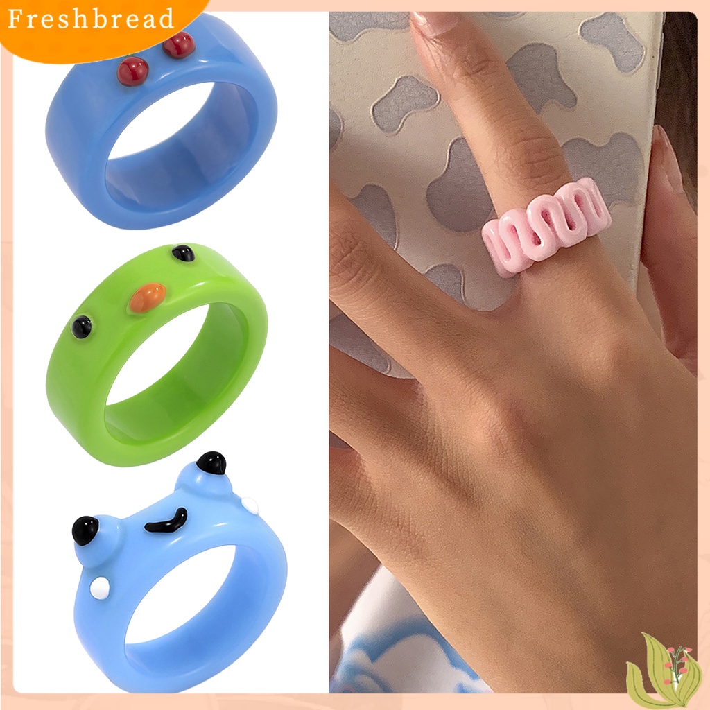 &lt; Freshbread &gt; Bentuk Kodok Warna-Warni Wanita Cincin Resin Pola Hewan Jari Cincin Perhiasan Aksesori