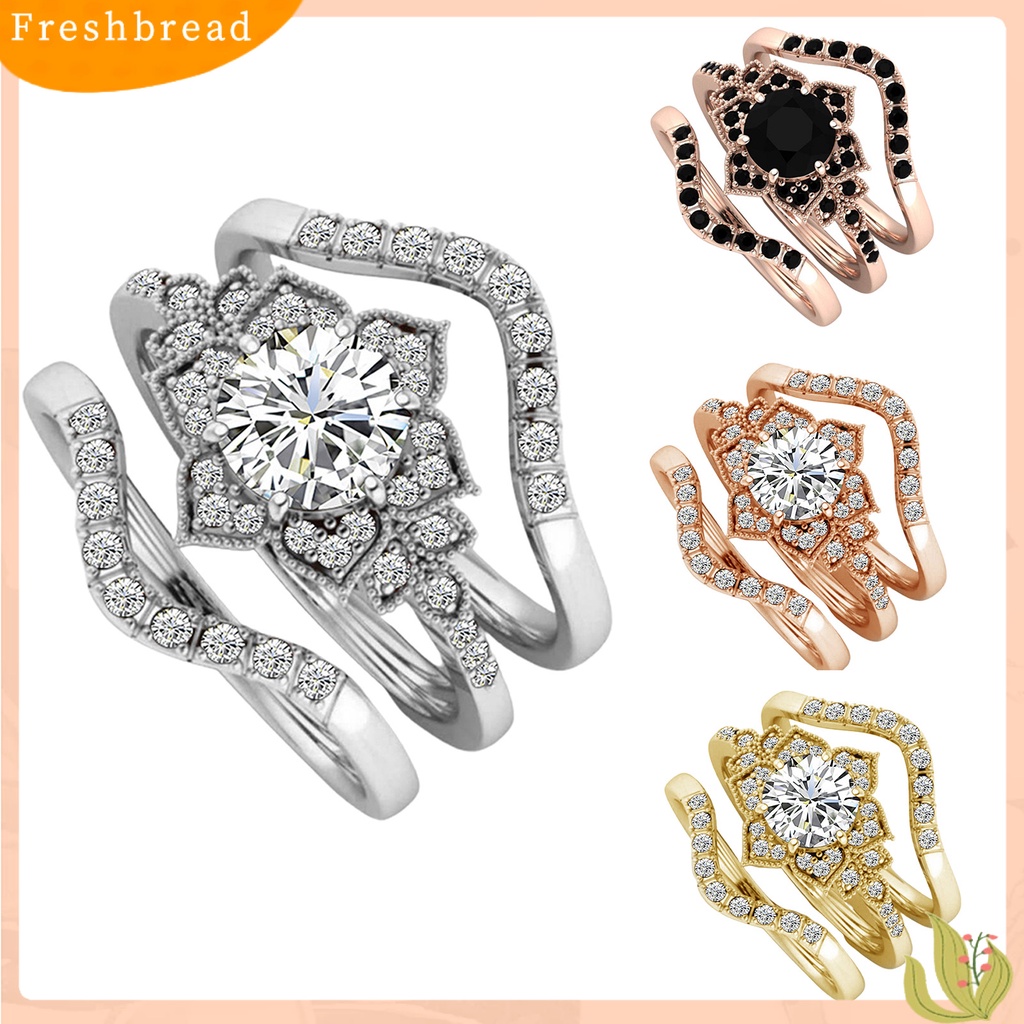 &lt; Freshbread &gt; 3Pcs/Set Cincin Set Bentuk Bunga Perhiasan Indah Wanita Bridal Engagement Ring Untuk Pacaran