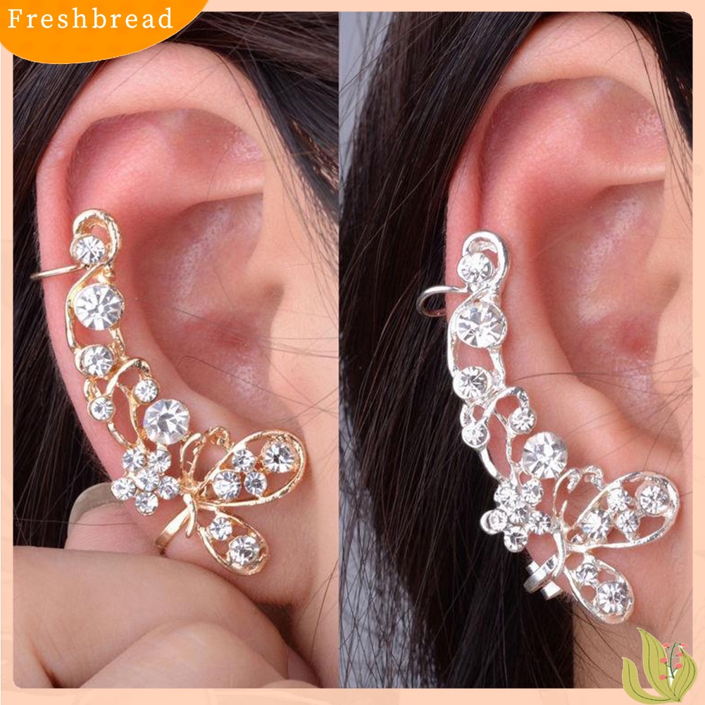 &lt; Freshbread &gt; 1Pc Wanita Manis Berlian Imitasi Bertatahkan Kupu-Kupu Kanan Telinga Manset Stud Earrings Jewelry