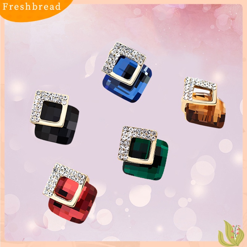 < Freshbread > Ringkas Berlian Imitasi Bertatahkan Square Stud Earrings Wanita Perjamuan Pesta Perhiasan Hadiah