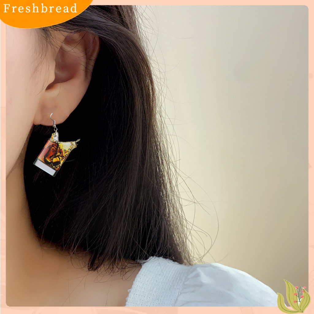 &lt; Freshbread &gt; 1pasang Anting Kait Akrilik Lucu Kepribadian Lucu Hadiah Padat Simulasi Bir Mug Menjuntai Anting Perhiasan Fashion