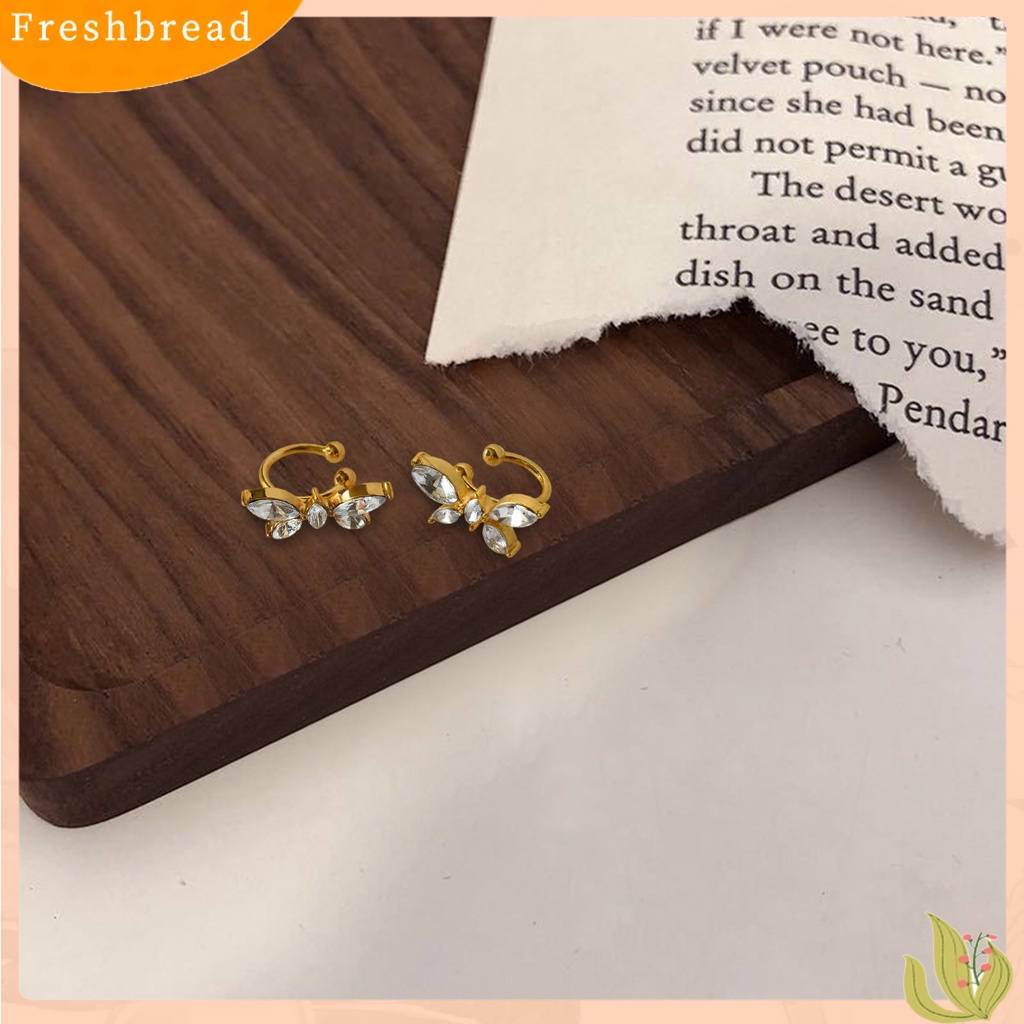 &lt; Freshbread &gt; 1pasang Anting Klip Kupu-Kupu Cubic Zirconia Wanita Jepang Style Bow Clip Earrings Perhiasan Hadiah