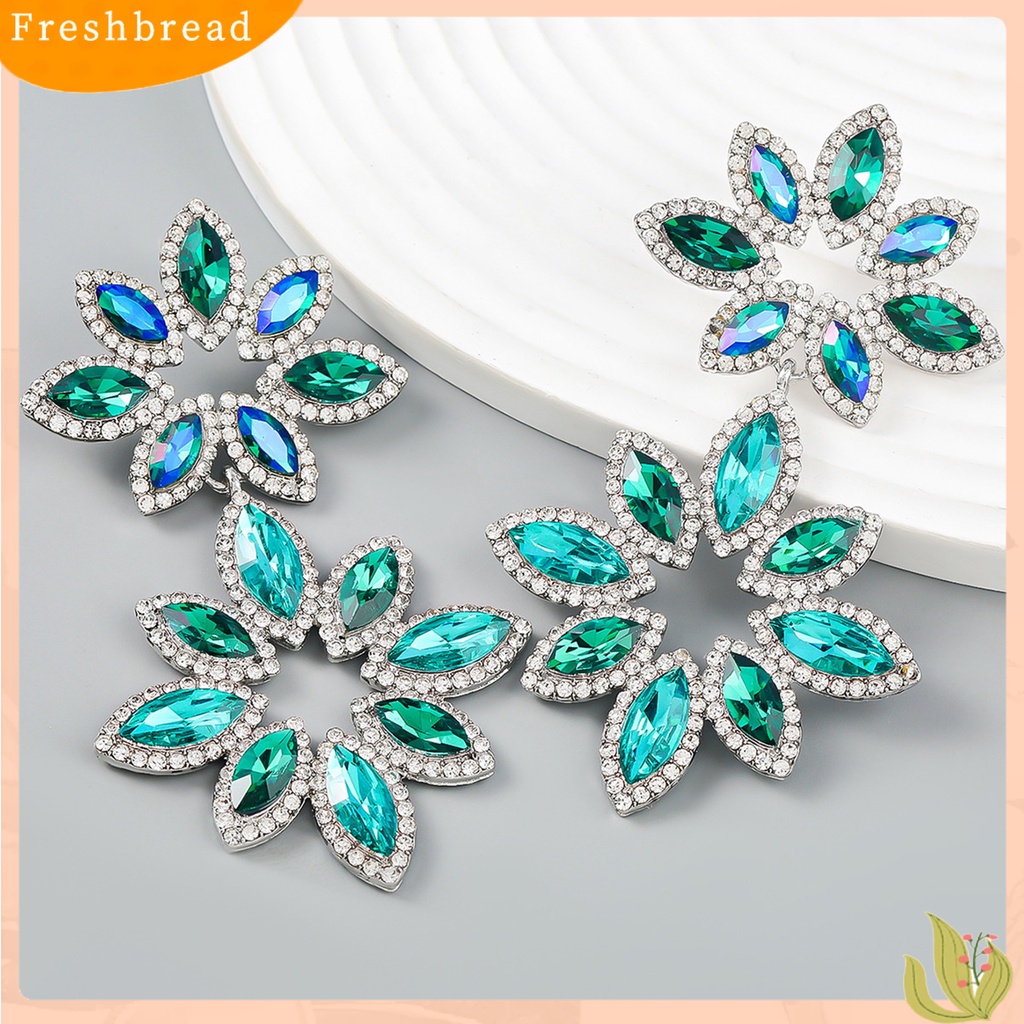 &lt; Freshbread &gt; 1pasang Anting Pejantan Multi-Lapisan Berlebihan Mewah Berwarna Berlian Imitasi Salix Daun Bunga Menjuntai Anting-Anting Perhiasan Fashion