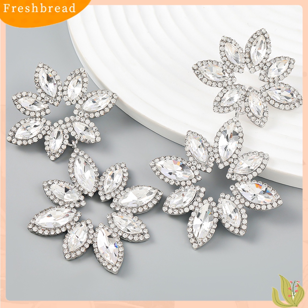 &lt; Freshbread &gt; 1pasang Anting Pejantan Multi-Lapisan Berlebihan Mewah Berwarna Berlian Imitasi Salix Daun Bunga Menjuntai Anting-Anting Perhiasan Fashion