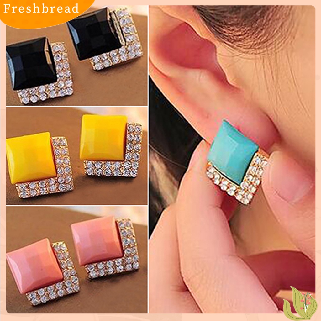 &lt; Freshbread &gt; 1pasang Anting Giwang Telinga Wanita Pria Persegi Menawan Berkilau Untuk Anniversary