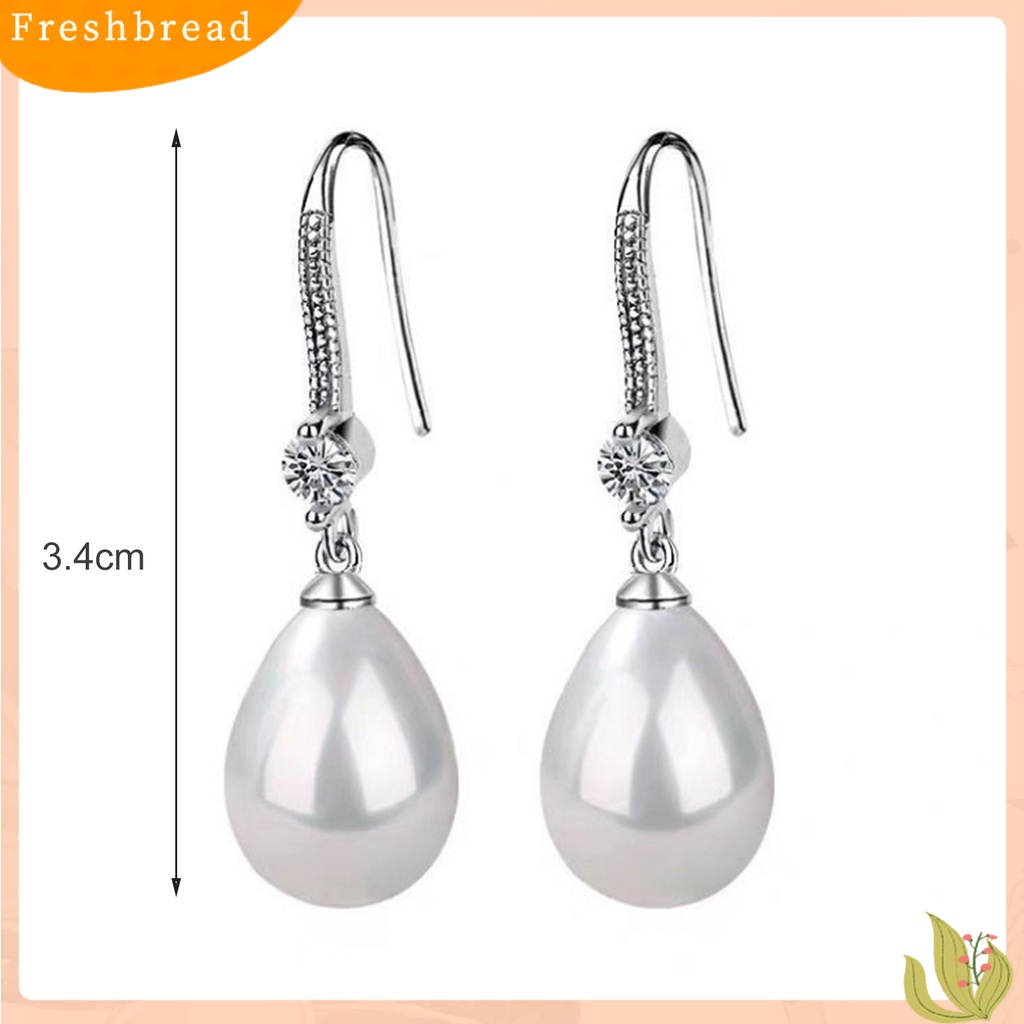 &lt; Freshbread &gt; 1pasang Anting Wanita Berbentuk Oval Perhiasan Mutiara Imitasi Berlian Imitasi Bersinar Anting Kait Untuk Prom