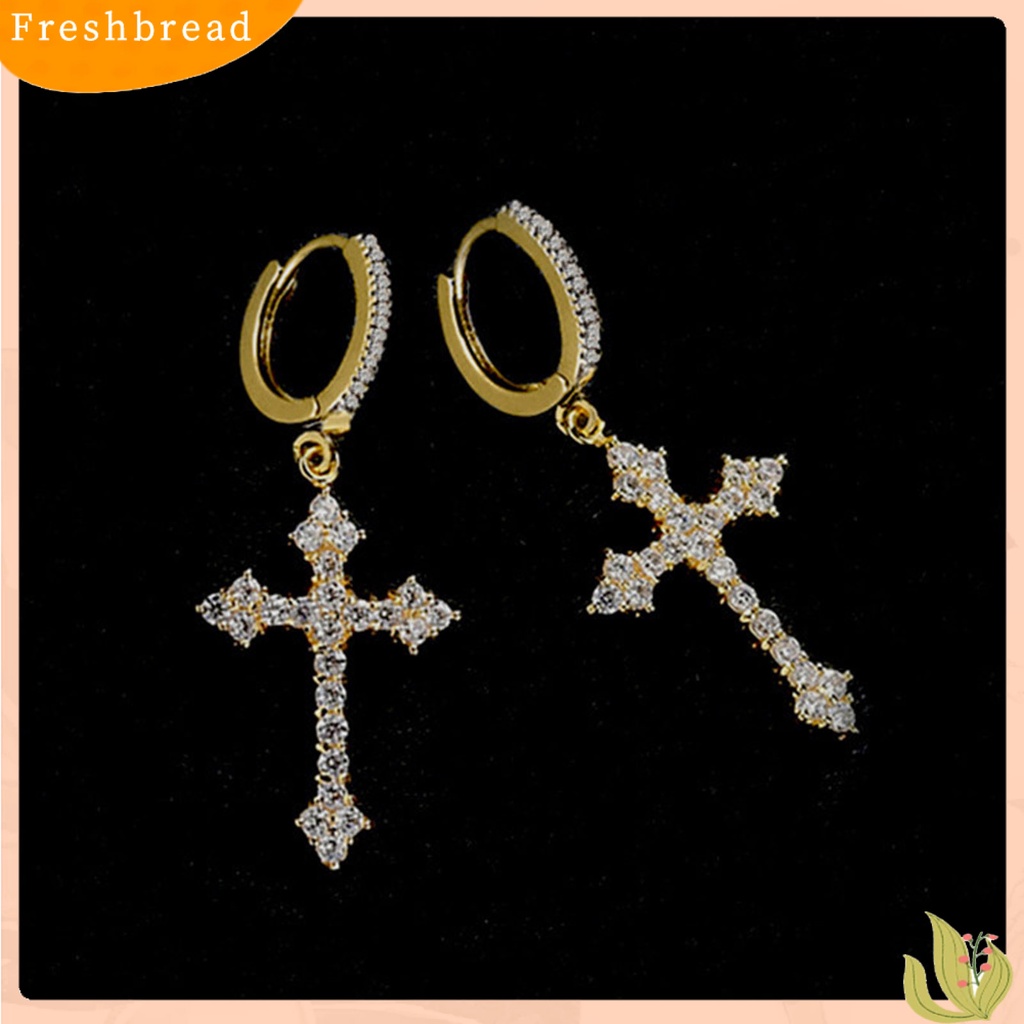 &lt; Freshbread &gt; 1pasang Anting Menjuntai Cross Hip Hop Perhiasan Berkilau Terang Kilau Anting Hoop Untuk Pakaian Sehari-Hari