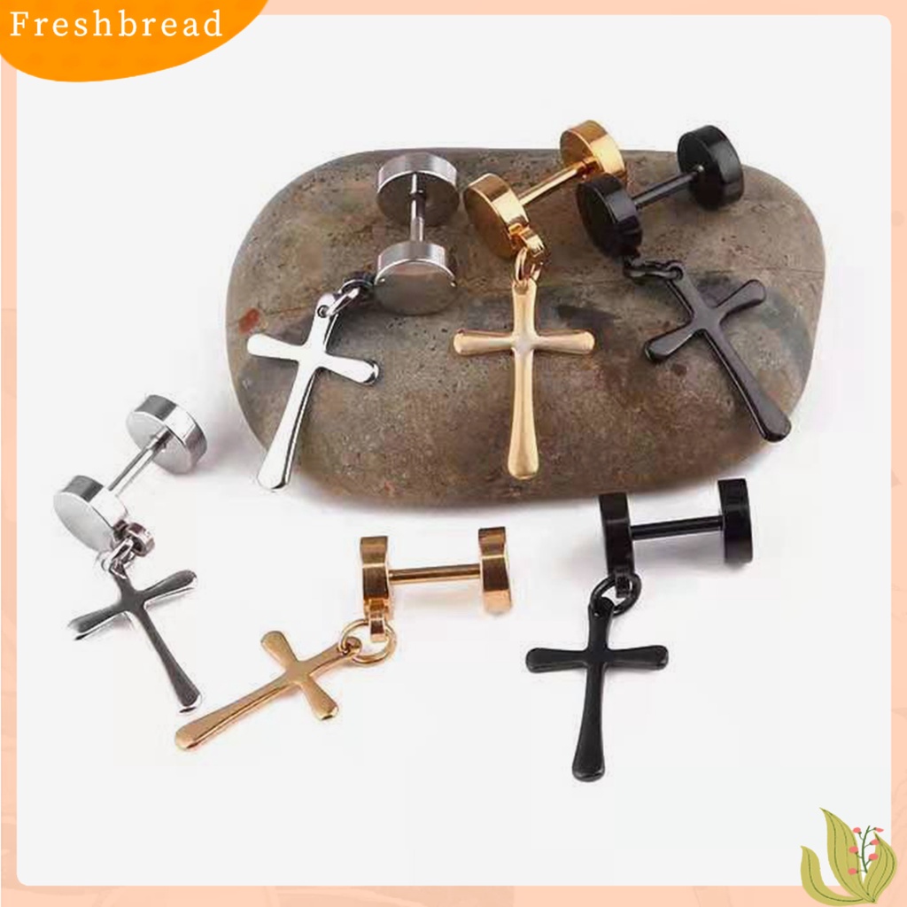 &lt; Freshbread &gt; 1pasang Pria Anting Gantung Warna Solid Permukaan Halus Dilapisi Bentuk Salib Wanita Anting Perhiasan