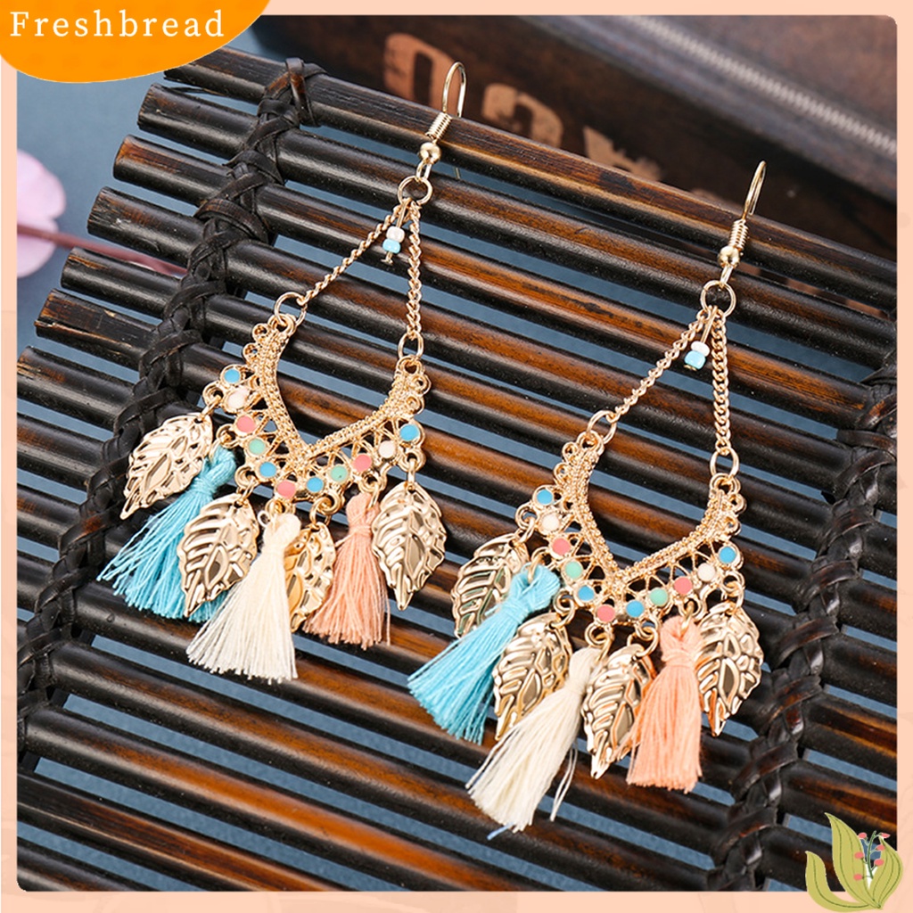 < Freshbread > 1pasang Anting Menjuntai Gaya Etnik Paduan Anti Luntur Hias Rumbai Kait Anting Perhiasan Hadiah Untuk Gadis