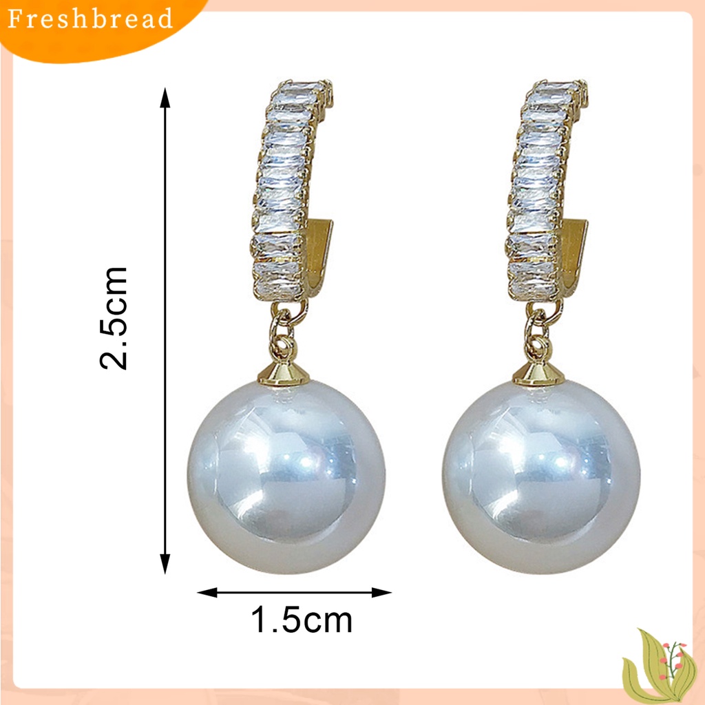 &lt; Freshbread &gt; 1pasang Anting Menjuntai Kubik Zirkon Tindik Fashion Korea Mutiara Imitasi Wanita Besar Liontin Menjuntai Earrings Untuk Pesta