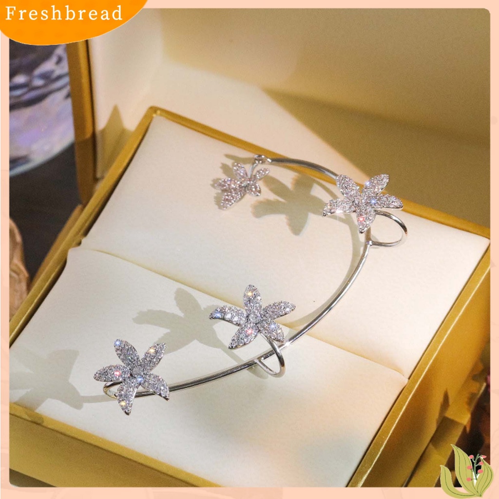 &lt; Freshbread &gt; 1Pc Klip Anting Bunga Berlian Imitasi Perhiasan Electroplated Sparkling Ear Cuff Untuk Pesta