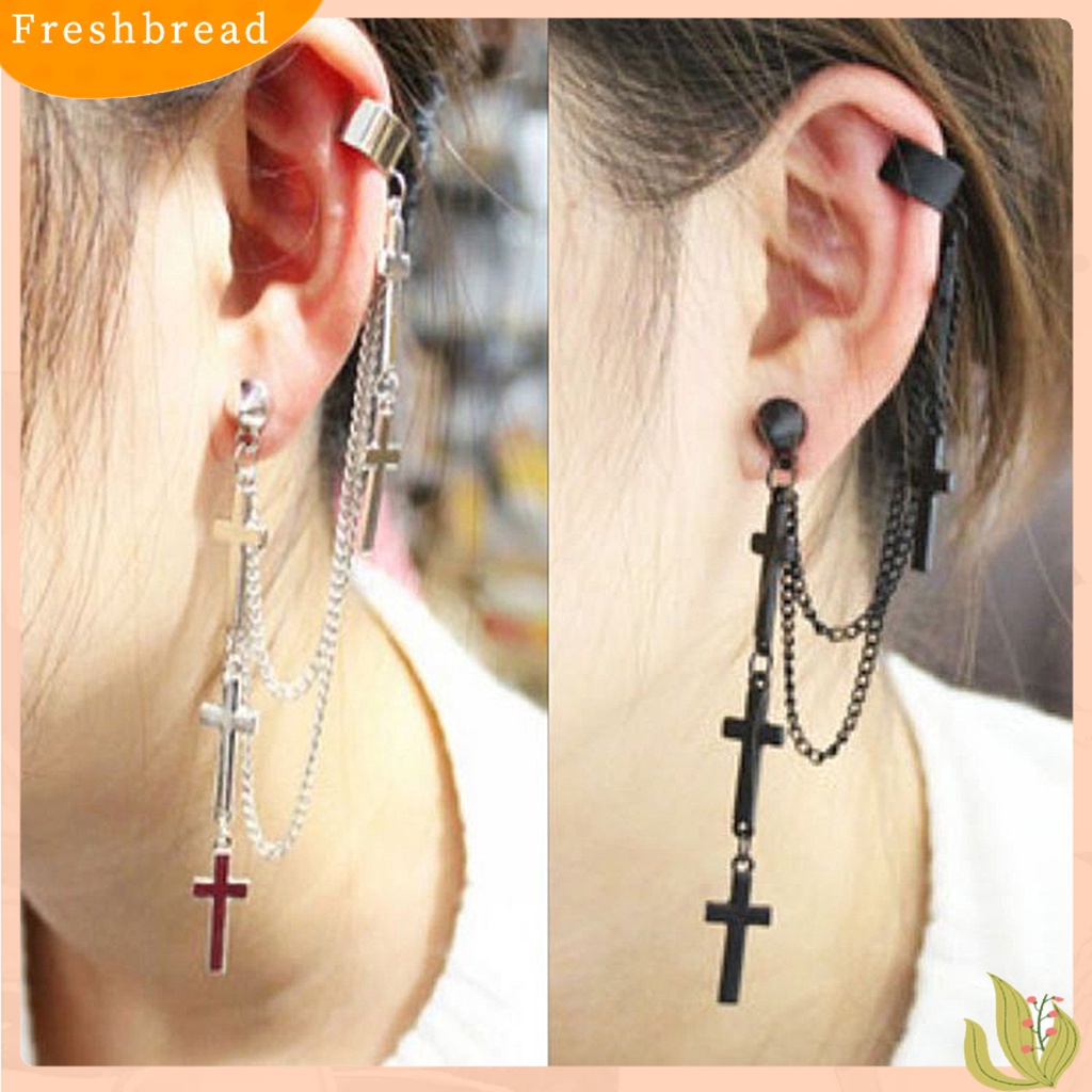 < Freshbread > 1Pc Manset Telinga Cross Juntai Serbaguna Alloy Wanita Fashion Punk Ear Crawler Untuk Wanita