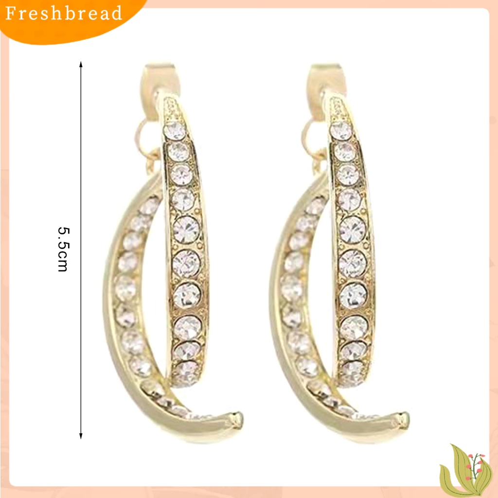 &lt; Freshbread &gt; Lady Earrings Bentuk Bulan Indah Busur Runcing Mengkilap Berlian Imitasi Pacaran Anting Hadiah