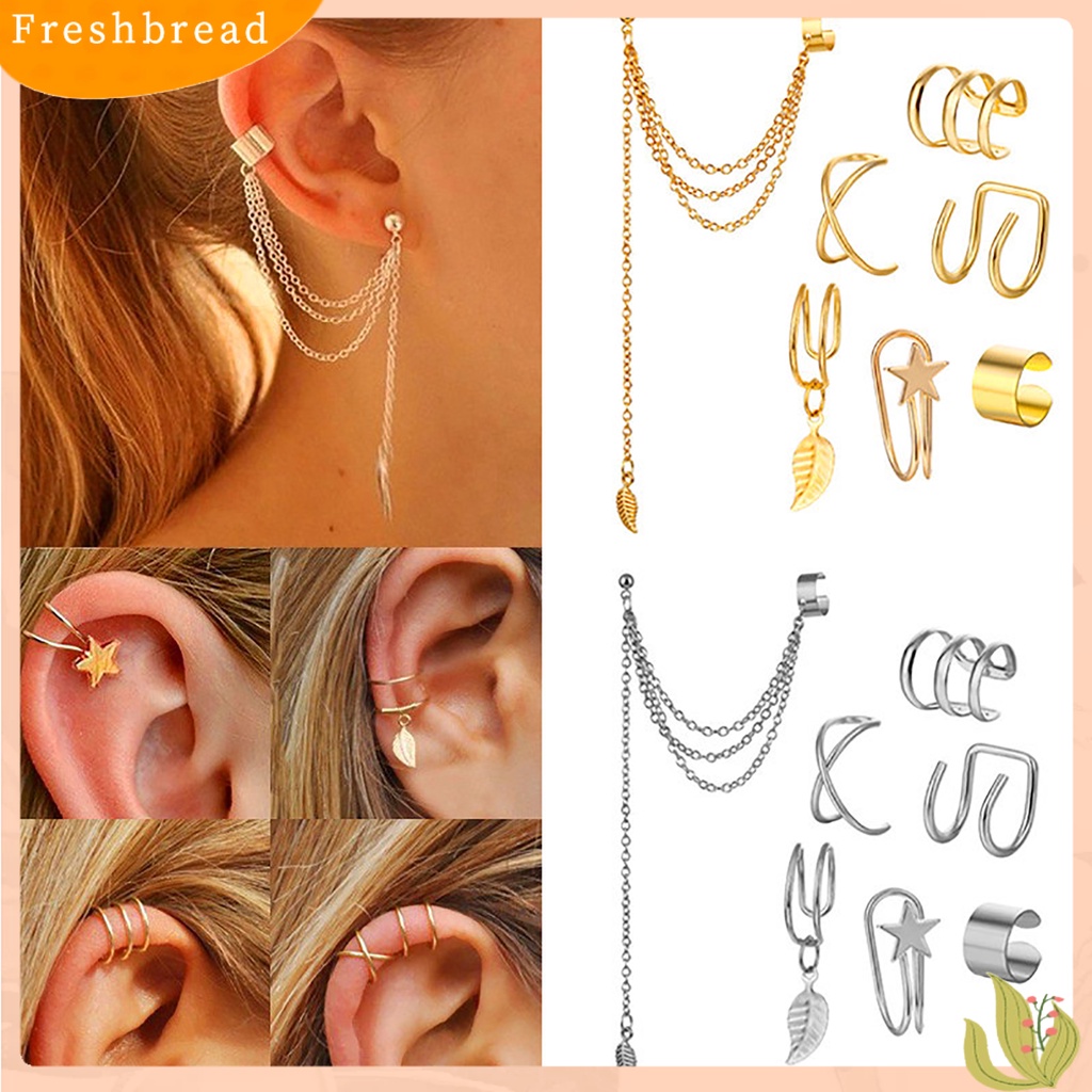 &lt; Freshbread &gt; 7Pcs/Set Anting Motif Bintang Aneka Memakai Paduan Bentuk Daun Anting Klip Set Untuk Perjamuan