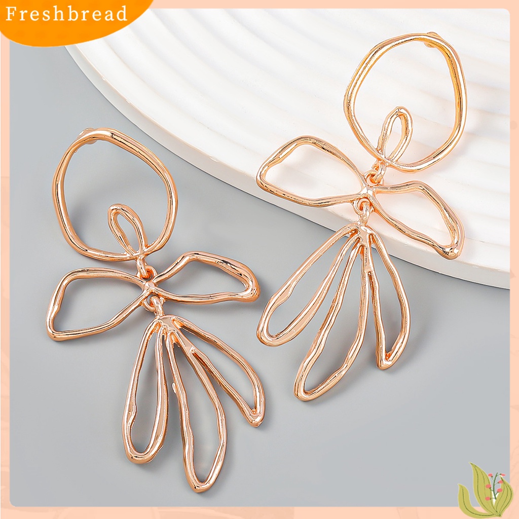 &lt; Freshbread &gt; 1pasang Anting Pejantan Berongga Geometris Besar Asimetris Elegan Hadiah Paduan Gaya Sederhana Bunga Wanita Menjuntai Anting Perhiasan Fashion