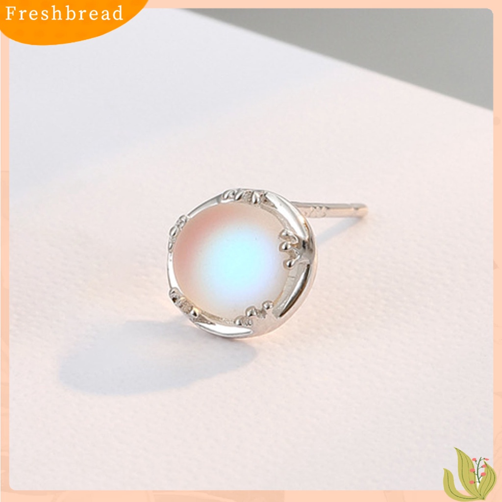 &lt; Freshbread &gt; 1pasang SILVERHOO Women Ear Studs Exquisite Anti Cacat925Silver Ladies Round Luminous Stone Ear Studs Untuk Teman