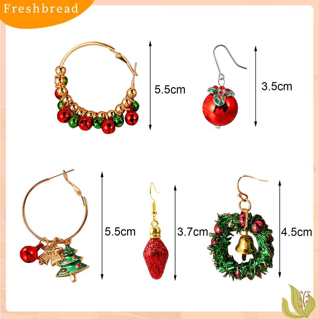 &lt; Freshbread &gt; 1pasang Anting Hoop Wanita Karangan Bunga Natal Meriah Lonceng Kecil Anting Kait Bola Pohon Ringan Untuk Festival