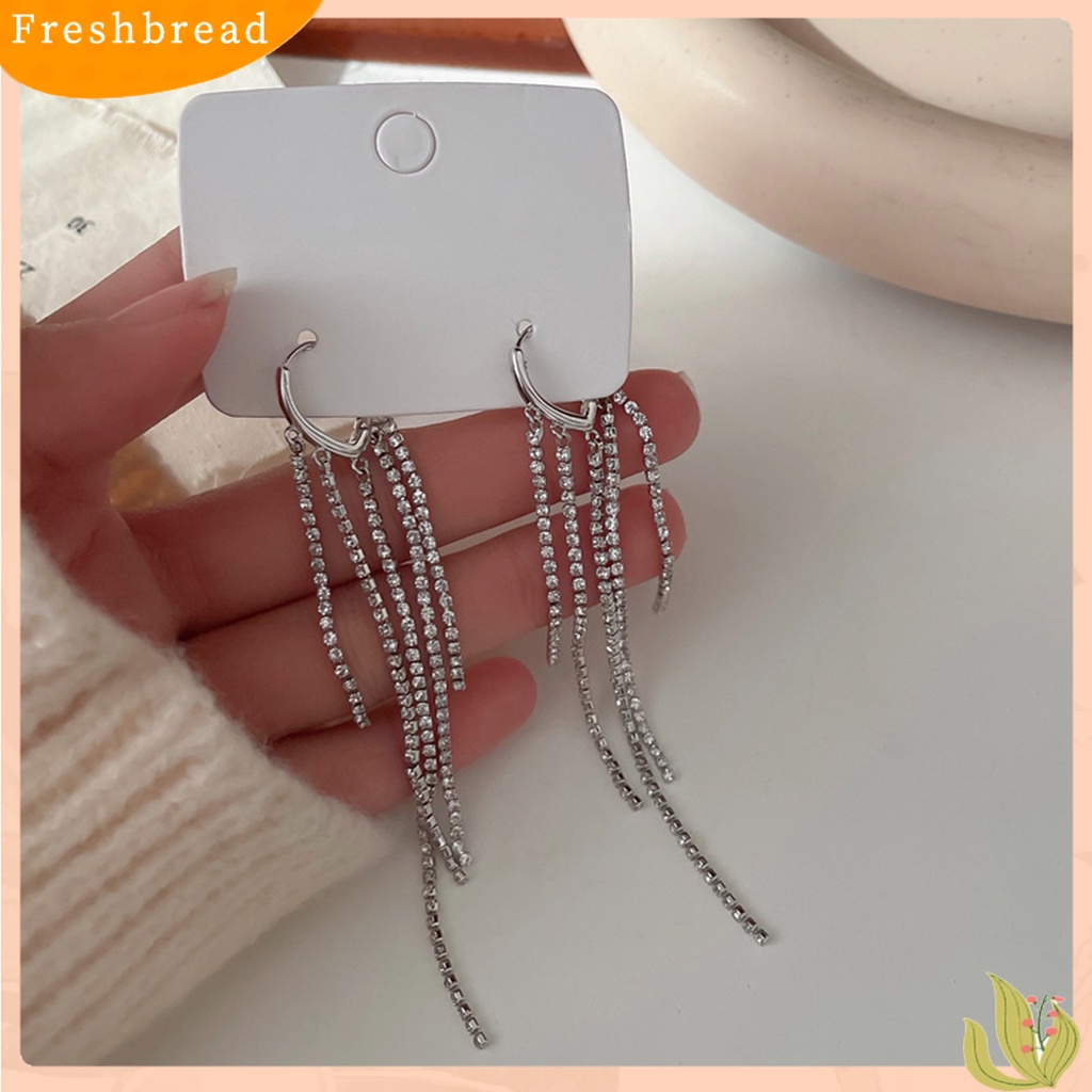 &lt; Freshbread &gt; 1pasang Wanita Anting Jumbai Berlian Imitasi Perhiasan Bersinar Anting Panjang Aksesoris Fashion