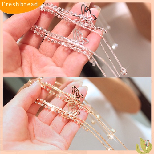 &lt; Freshbread &gt; Wanita Berongga Kupu-Kupu Berlian Imitasi Jumbai Panjang Rantai Kait Menjuntai Anting Linear