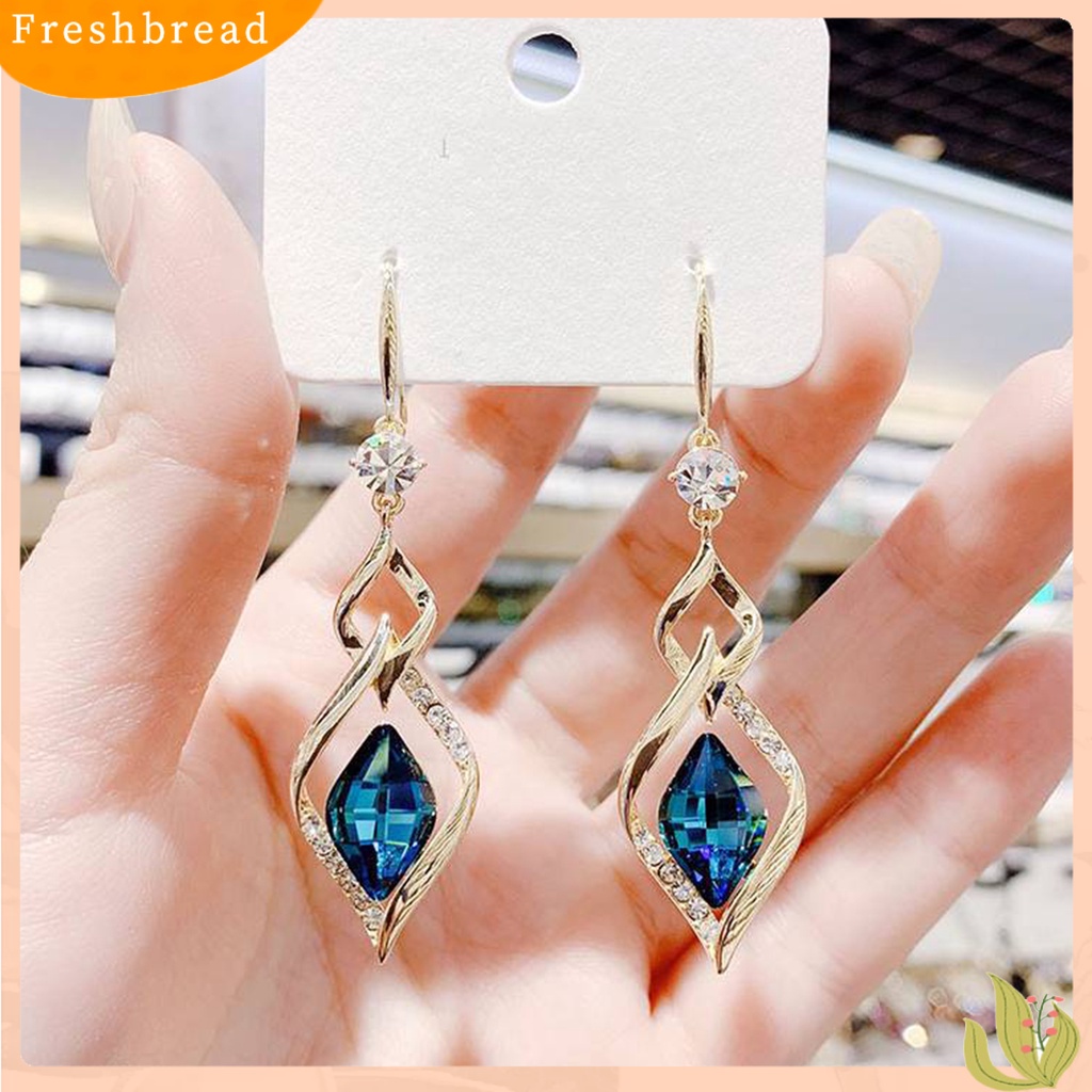 &lt; Freshbread &gt; 1pasang Anting Gantung Geometris Mengkilap Kristal Imitasi Bentuk Belah Ketupat Drop Earrings Perhiasan Pernikahan