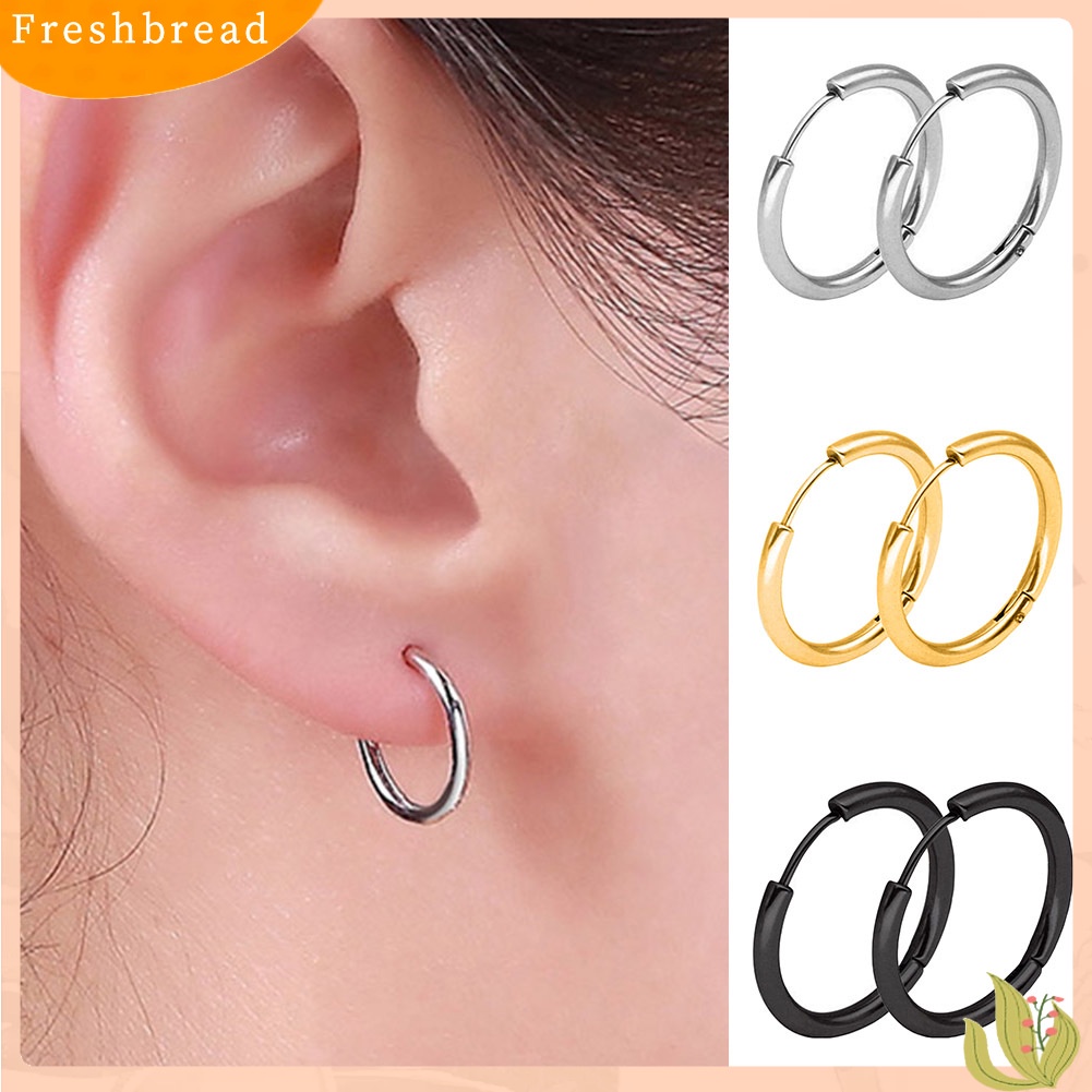 &lt; Freshbread &gt; 1pasang Stainless Steel Fashion Punk Unisex Ear Hoop Circle Earrings Perhiasan Hadiah