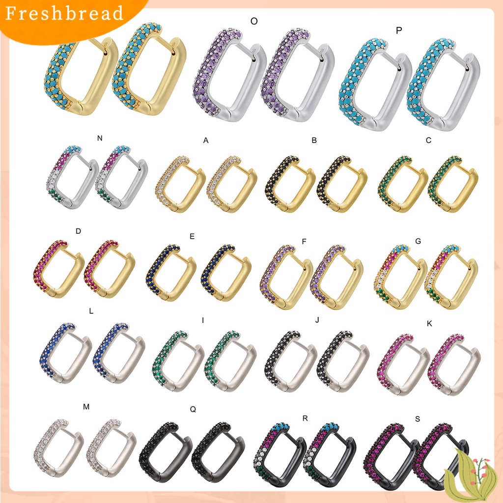 &lt; Freshbread &gt; 1pasang Drop Earring Berlian Imitasi Gaya Barat Geometris Electroplating Hypoallergenic Hias Colorfast Wanita Vintage Square Earrings Untuk Pacaran