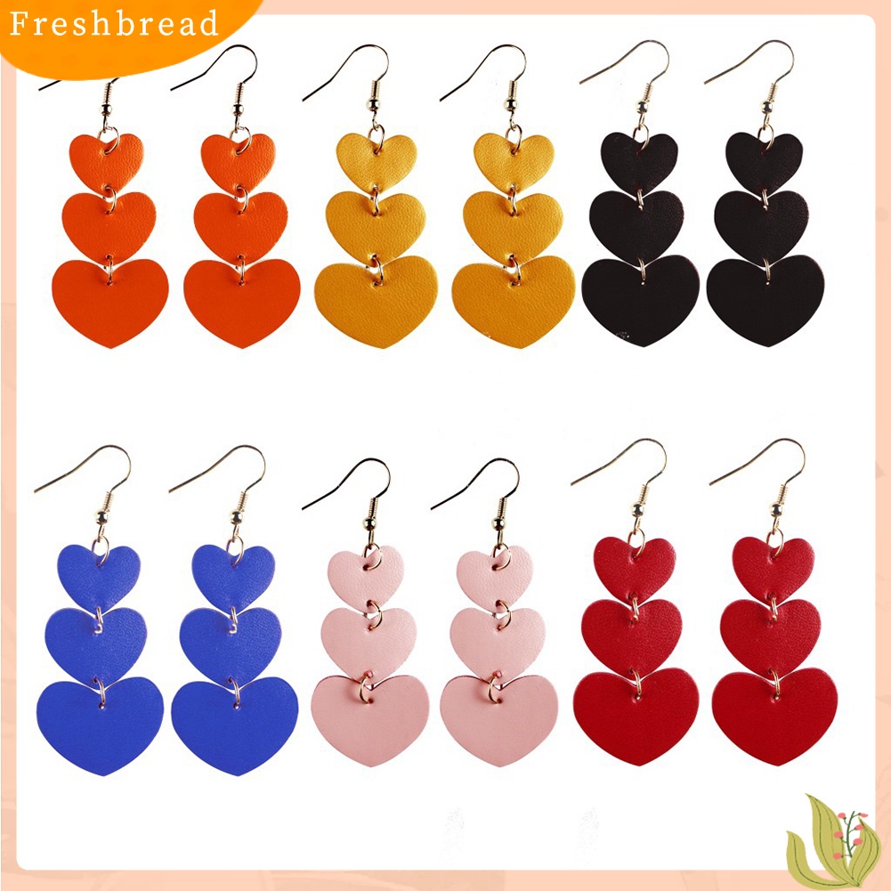 &lt; Freshbread &gt; Wanita 3lapis Cinta Hati Menjuntai Kulit Imitasi Anting Kait Hadiah Hari Valentine