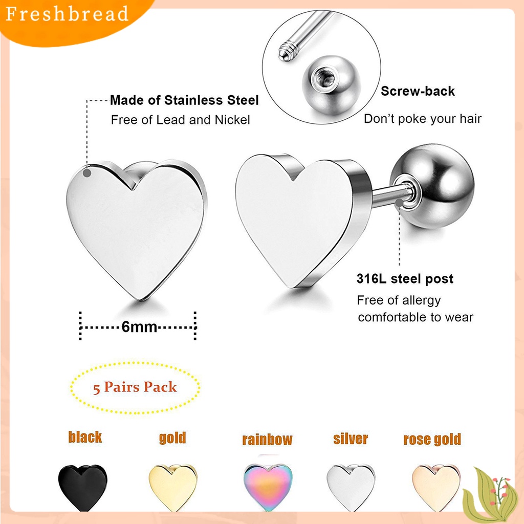 &lt; Freshbread &gt; 1Pc Cartilage Ear Stud Earring Electroplating Geometric Bright Luster Bebas Alergi Nyaman Hadiah Hias Pria Wanita Bentuk Hati Tragus Ear Stud