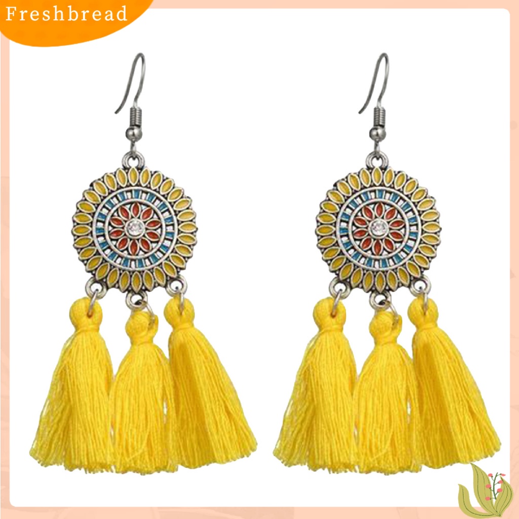 &lt; Freshbread &gt; Anting Bohemian Charming Look Alloy Bunga Matahari Rumbai Menjuntai Perhiasan Earrings Untuk Ulang Tahun