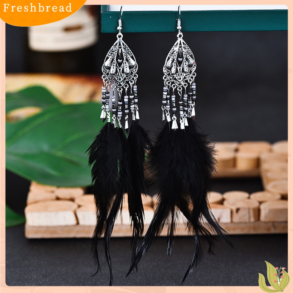 &lt; Freshbread &gt; 1pasang Anting Lady Gaya Bohemia Rumbai Bulu Anting Drop Etnik Untuk Pakaian Sehari-Hari