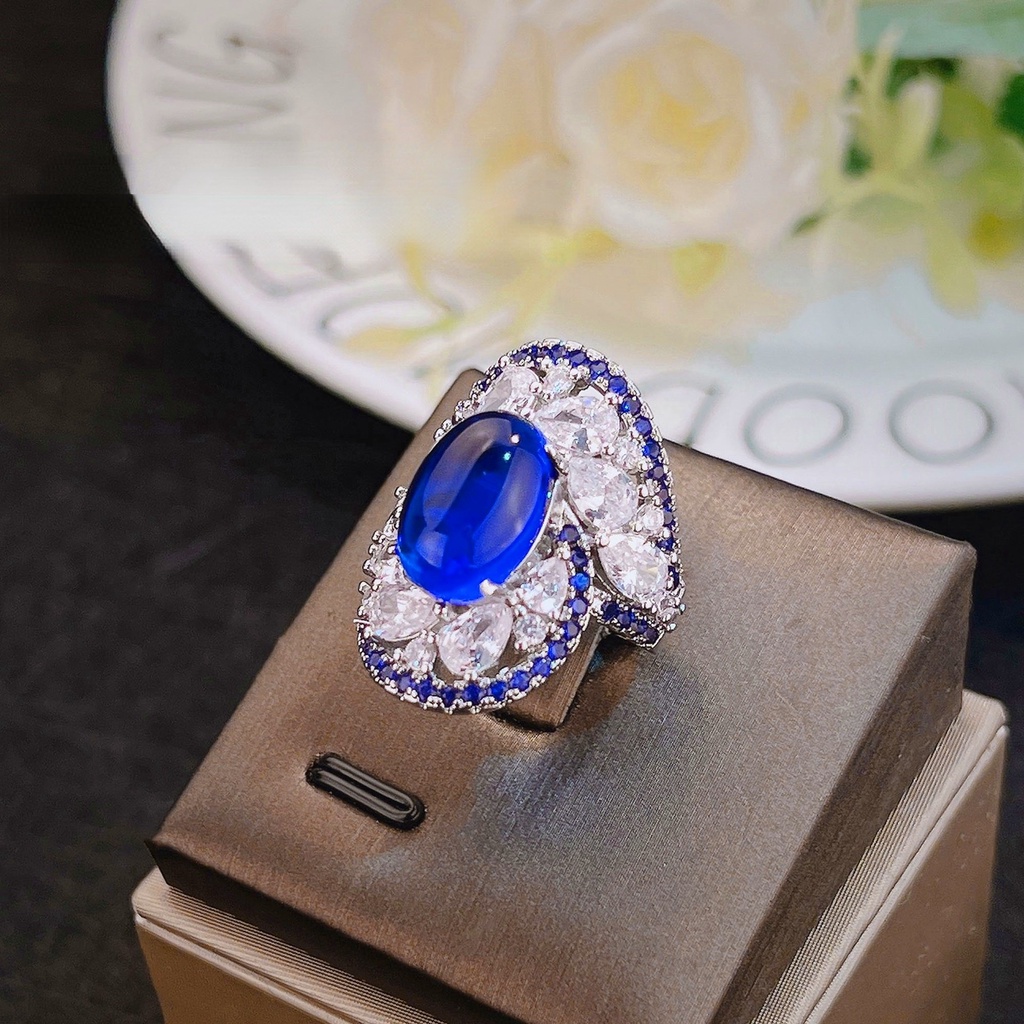 Goldkingdom Aksesoris Perhiasan Fashion Ready Stock Cincin Vortex Biru Definisi Tinggi Desain Perhiasan Kristal Biru Runcing Srilanka Warna Berlian Biru Harta Karun Gadis